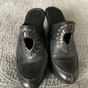 Frye Black Leather Mules, 7 - 7.5